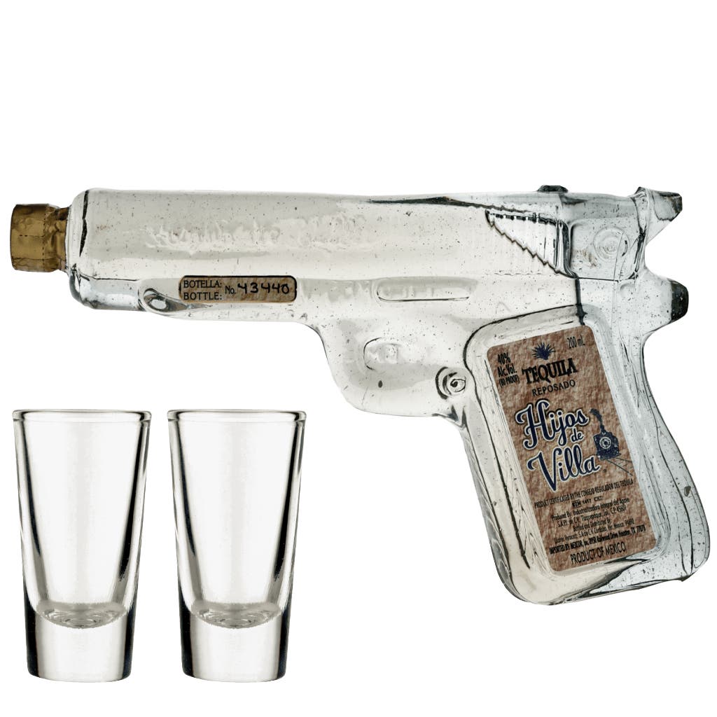 Hijos de Villa Reposado Tequila bouteille-pistolet 0,2L (40%) (avec 2  verres à shot) - Hijos de Villa - Tequila