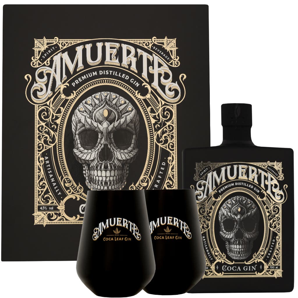 Amuerte Coca Leaf Gin Black + 2 Glasses 70cl