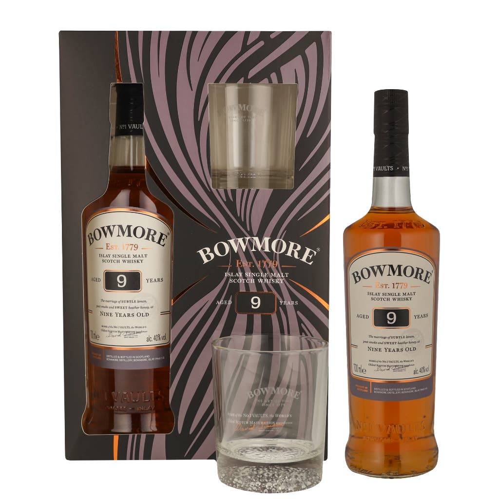 Bowmore 9 Years + Glass 70cl