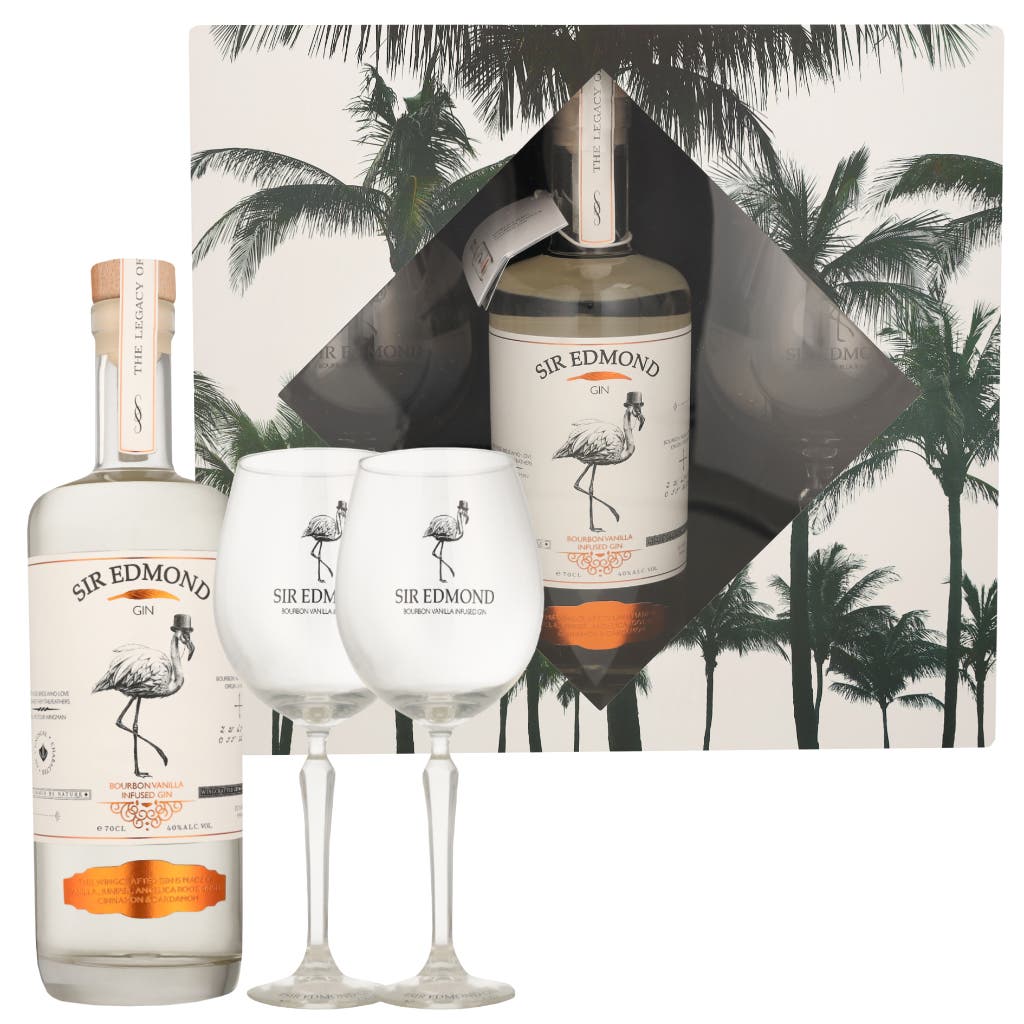 Sir Edmond Gin – Bourbon Vanilla Infused Gin 70cl + 2 Copa Glazen